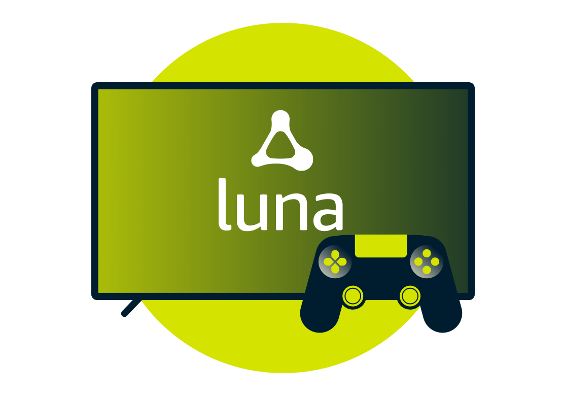화면에 표시된 Amazon Luna 로고 및 컨트롤러